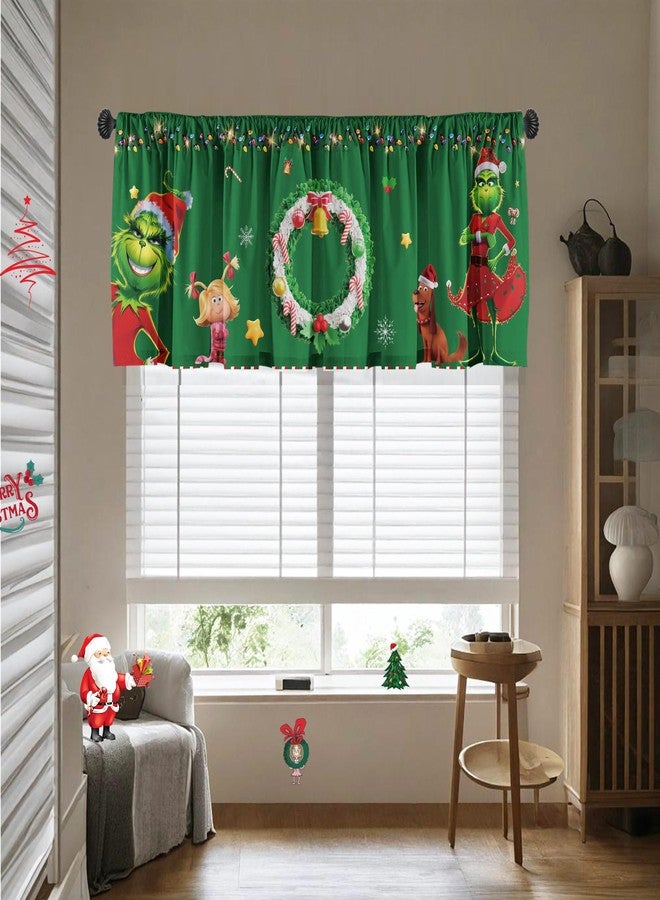 SUNWISHA Christmas Valance Curtains 52x18 Inch - Holiday Wreath & Pocket Accents in Green, Festive Kitchen/Bathroom Decor for Winter Homes - Image 3